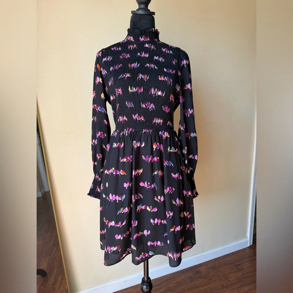 Kate spade lovebirds dress mock neck black dress size 6